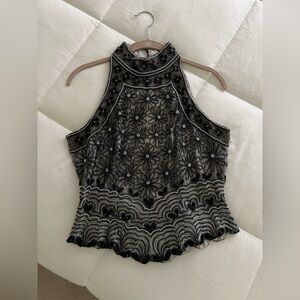 Adrianna Papell Women’s Beaded Halter Top & Maxi Black Skirt